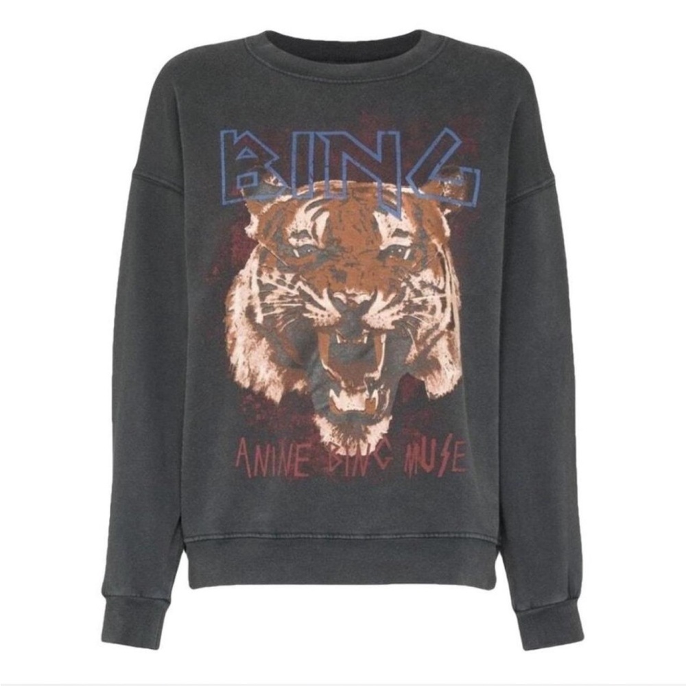 Anine Bing Tiger Sweatshirt Faded Black Size XS